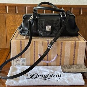 Brighton Black Croc-Embossed Leather Shoulder Bag